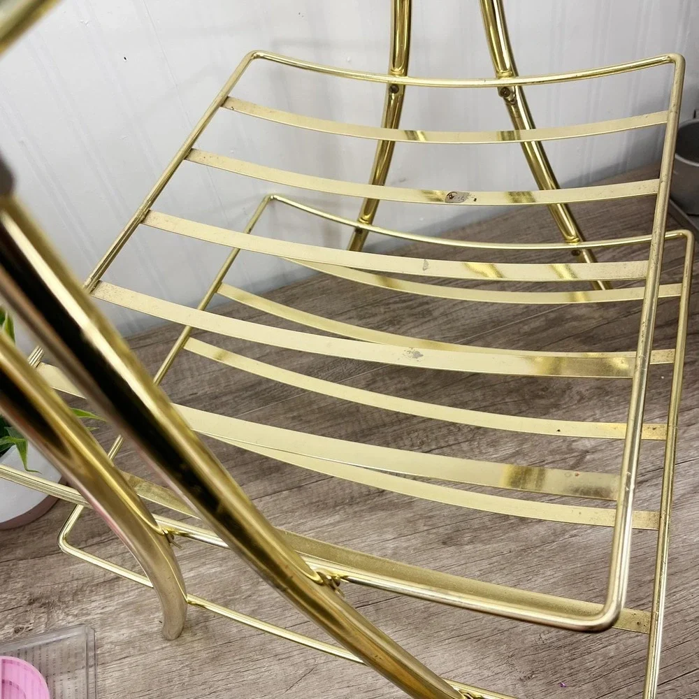 Mid-Century Brass Magazine Rack: Gold Towel Holder with Handle‎